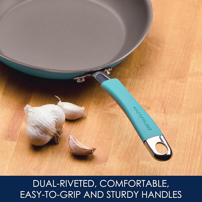 Rachael Ray Cucina Nonstick Cookware Pots and Pans Set, 12 Piece, Agave Blue - Image 5