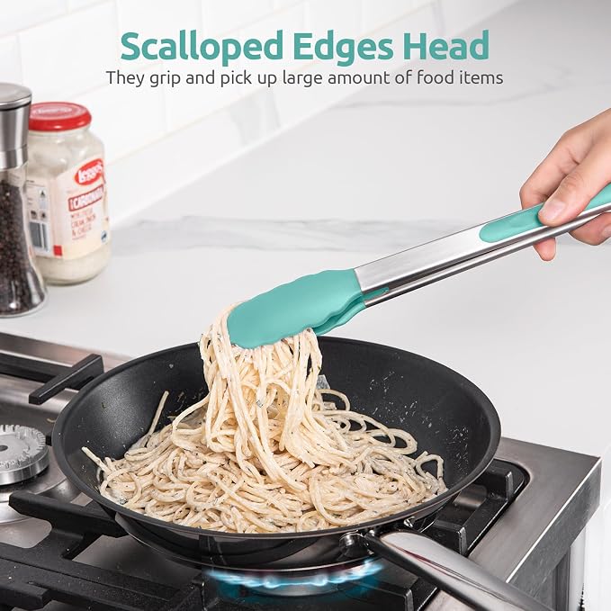 600ºF Heat Resistant Kitchen Tongs: U-Taste 9+12 inch Silicone Cooking Tong Set - Image 4