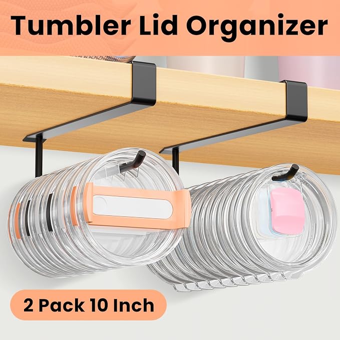 2 Pack Large Tumbler Lid Organizer, Under Cabinet Cup Lid Holder - Image 2
