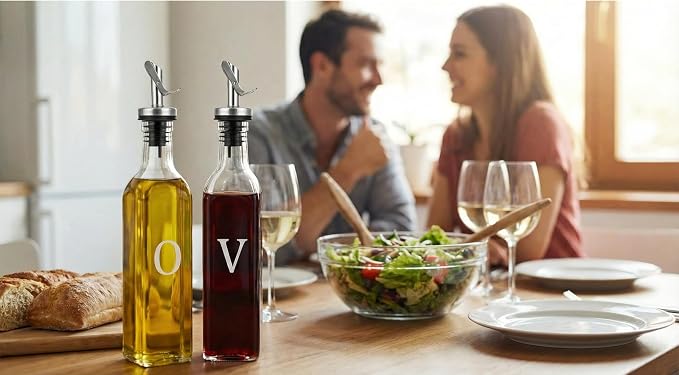 GREENOLIVE Olive Oil and Vinegar Dispenser Set - 17 oz. Glass Bottles - Stylish - Image 6