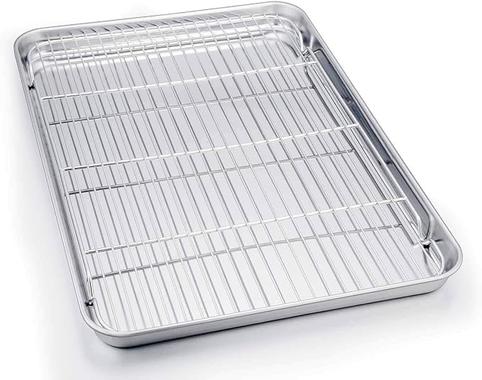 TeamFar Baking Sheet with Cooling Rack, Stainless Steel Half Size Cookie Sheet by TeamFar