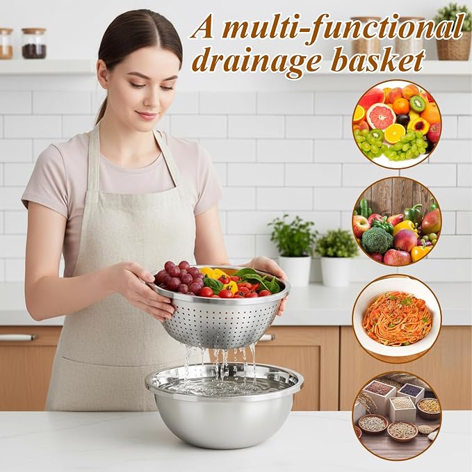 304 Stainless Steel Colander and Strainer, 5QT Large Capacity - Image 3