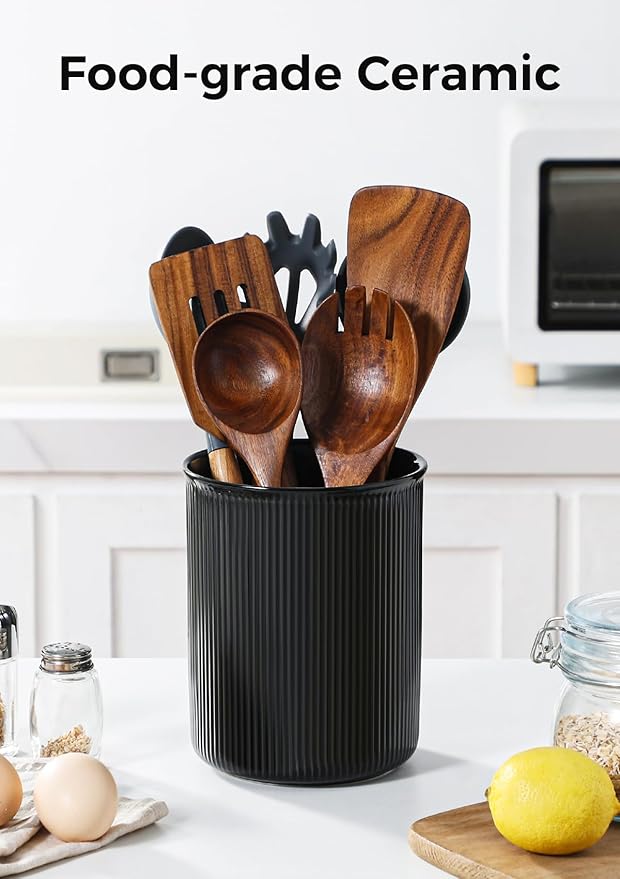 LoeJan Utensil Holder, Extra Large Utensil Crock, Stable Ceramic Utensil - Image 4