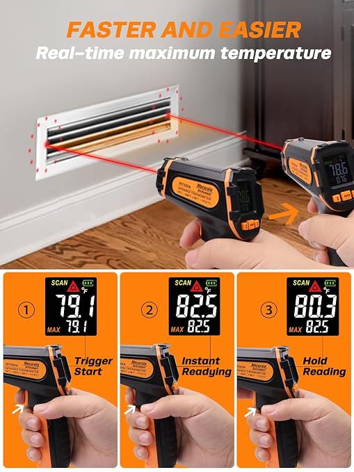 Mecurate Infrared Thermometer Gun -58°F to 1112°F, Laser Temperature Gun - Image 4
