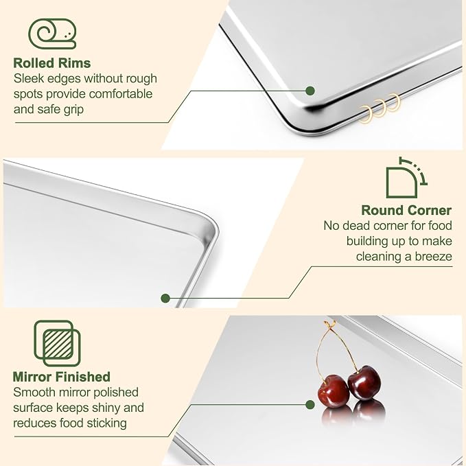 TeamFar Baking Sheet with Rack Set, 16/12.5/10.5 Inch Stainless Steel Cookie - Image 3