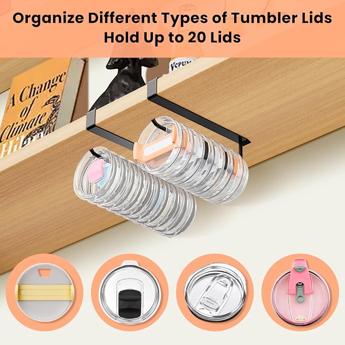 2 Pack Large Tumbler Lid Organizer, Under Cabinet Cup Lid Holder - Image 5