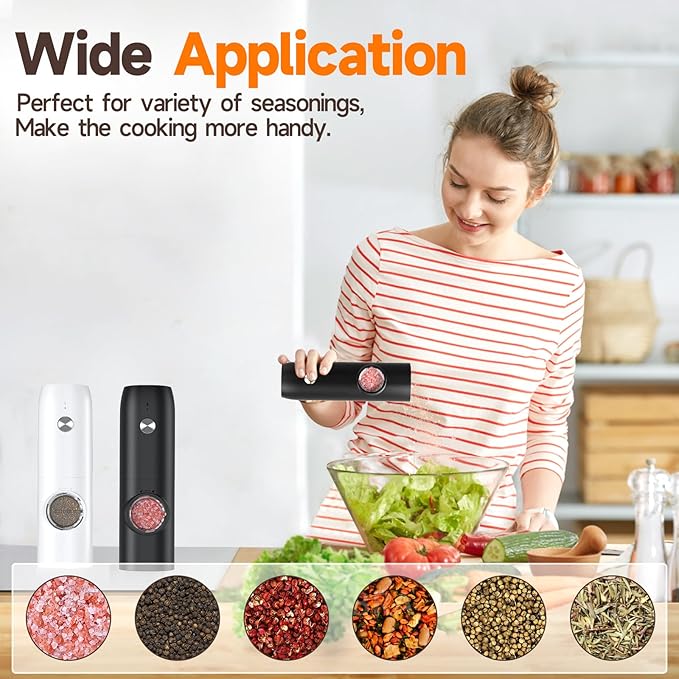 Electric Salt and Pepper Grinder Set, USB Rechargeable One Hand Operation - Image 6