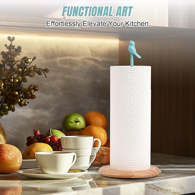 Wooden Paper Towel Holder countertop, Stylish Bird Shaped, Solid Wood Base&Iron - Image 4