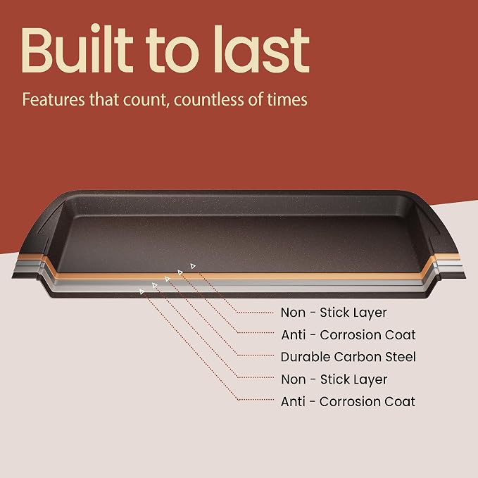 Cookie Sheet with Wire Rack Set, 2-Piece Nonstick Brown Marble Carbon Steel Pan - Image 8
