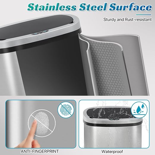 Dkeli 13 Gallon Automatic Motion Sensor Trash Can, Stainless Steel Touchless - Image 5