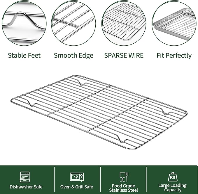 Baking Sheet with Cooling Rack Set, CEKEE Stainless Steel Non Stick Small - Image 4