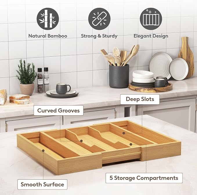 Lifewit Utensil Organizer for Kitchen Drawer, Expandable Cooking Utensil Tray - Image 7