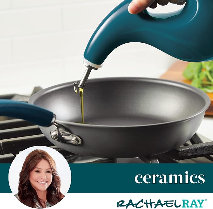 Rachael Ray Serveware Ceramic EVOO Oil and Vinegar Dispensing Bottle Set - Image 3