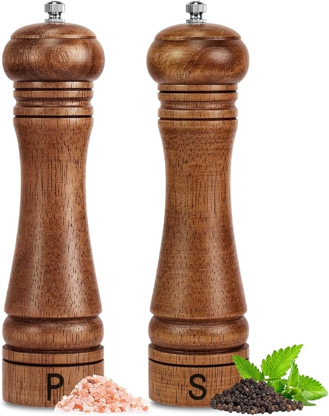 Haomacro Wooden Salt and Pepper Grinder Set Refillable Salt & Pepper Mills by Haomacro