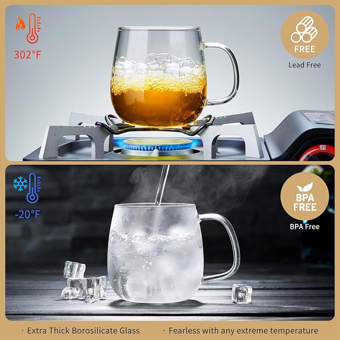 DOPUDO Large Glass Tea Cup, 25.6 oz Borosilicate Glass Tea Mug - Image 5