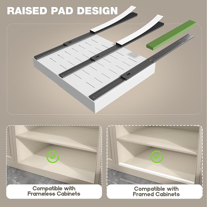 Seinloes 2 Pack Pull Out Cabinet Organizer 19" Deep, Full Extension 3 Slide - Image 3