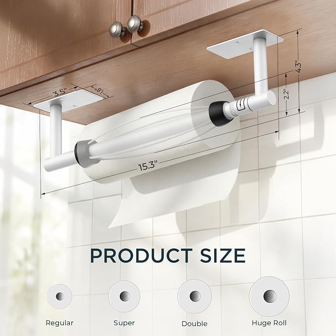 FORIOUS Paper Towel Holder Under Cabinet, Single Hand Operable - Image 6