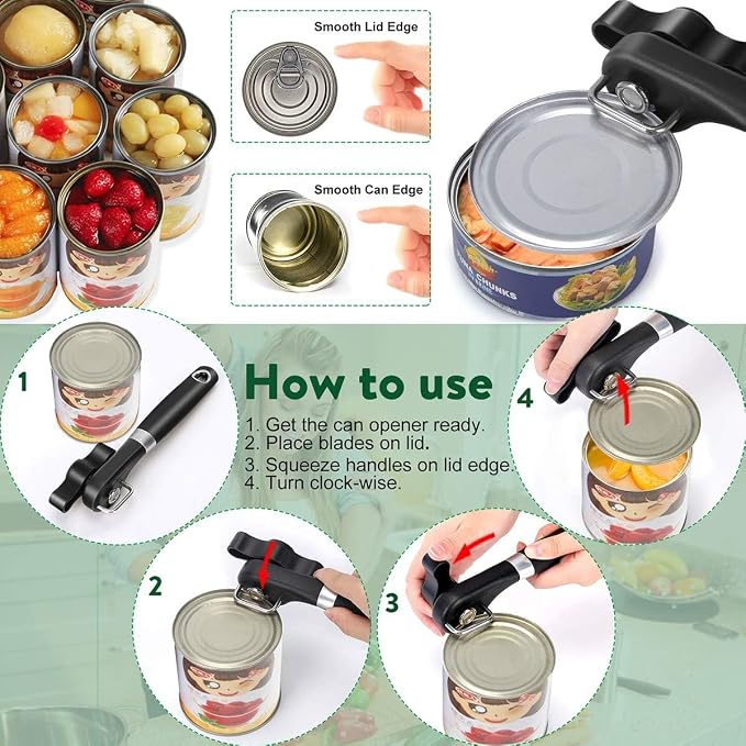 Can Opener Smooth Edge & Bottle Opener, Manual Side Safe Cut Can Opener Smooth - Image 4