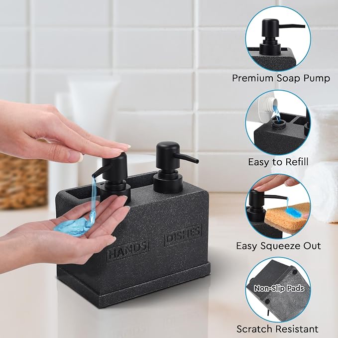 Kitchen Soap Dispenser Set, Hand and Dish Soap Dispenser, Sponge Caddy and - Image 4