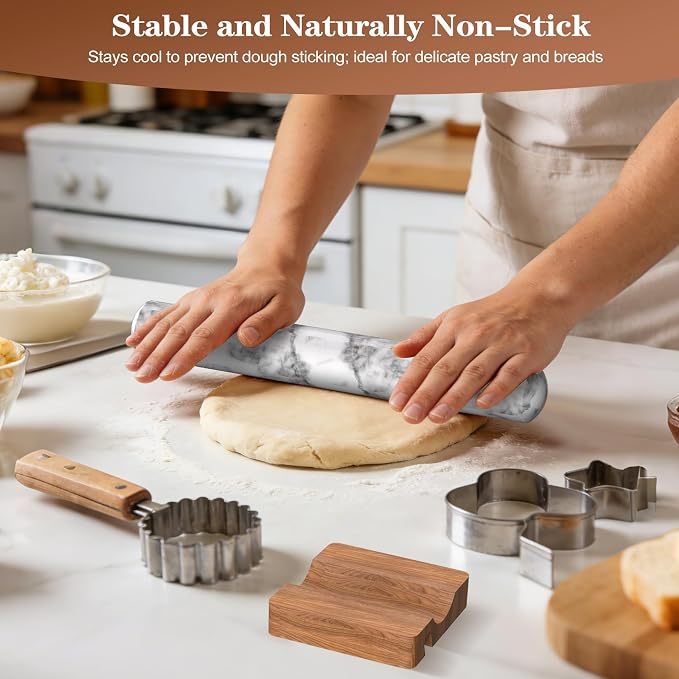 Marble Rolling Pin with Wooden Stand, FiiMan 12 Inch Heavy Rolling Pin - Image 2