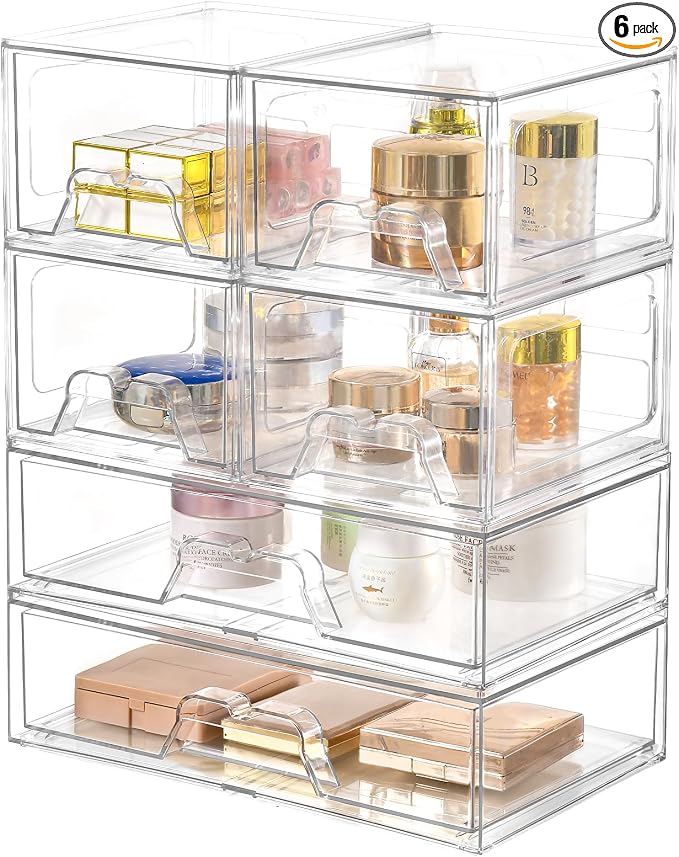 Stebopum 6 Pack Stackable Storage Drawers Clear Acrylic Organizer Makeup by Stebopum