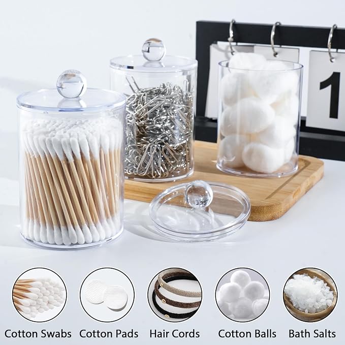 XIPENGKEJI 2 Pack Qtip Holder, Canister Apothecary Jar Set, Bathroom Jars - Image 4