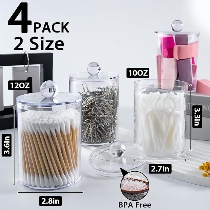 XIPENGKEJI 4 Pack Qtip Holder, Canister Apothecary Jar Set, Bathroom Jars - Image 2