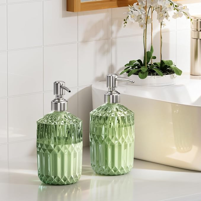 AmazerBath Soap Dispenser, 2 Pack Green Glass Soap Dispenser - Image 6