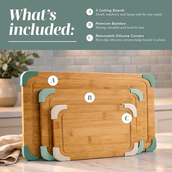 COOK WITH COLOR Non-Slip Cutting Board Set – Kitchen Essentials with Easy Grip - Image 2