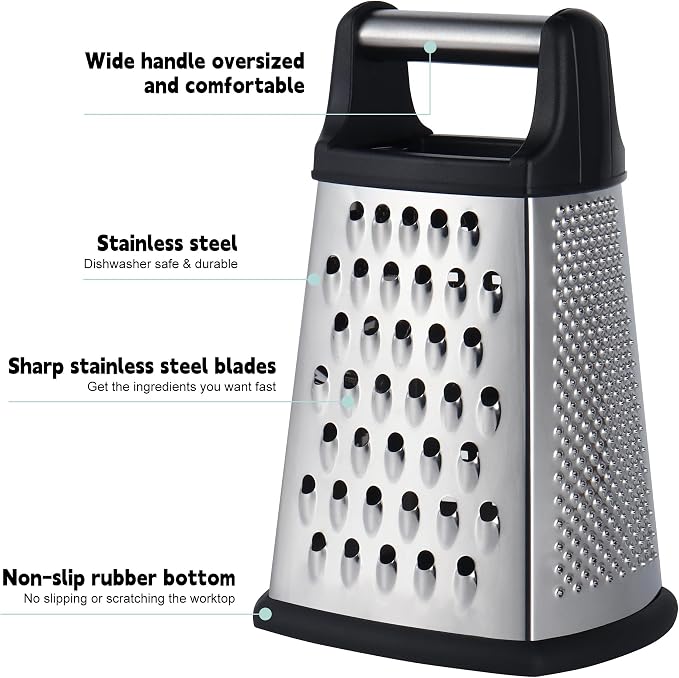 Kaishun Professional Cheese Grater, 4-Sided Stainless Steel Box Grater - Image 2