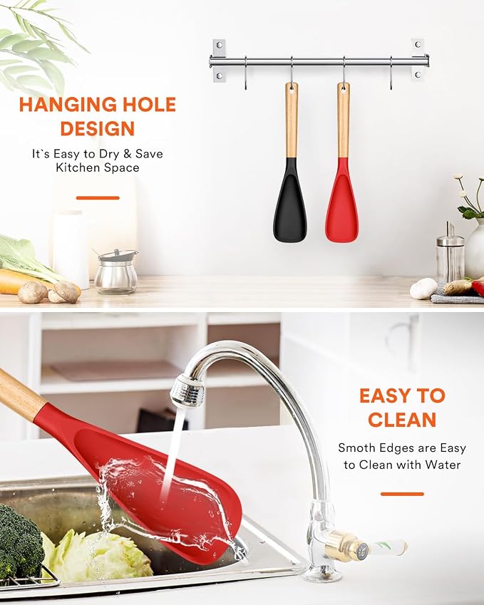 Cooking Spoon for Nonstick Cookwares, Wood Handle Spoon for Mixing, and Scrape - Image 7