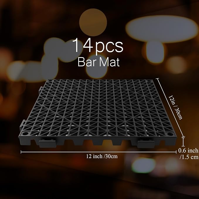 Tioncy 14 Pcs Bar Countertop Supplies Interlocking Mats 12 x 12 Inch Rubber - Image 2