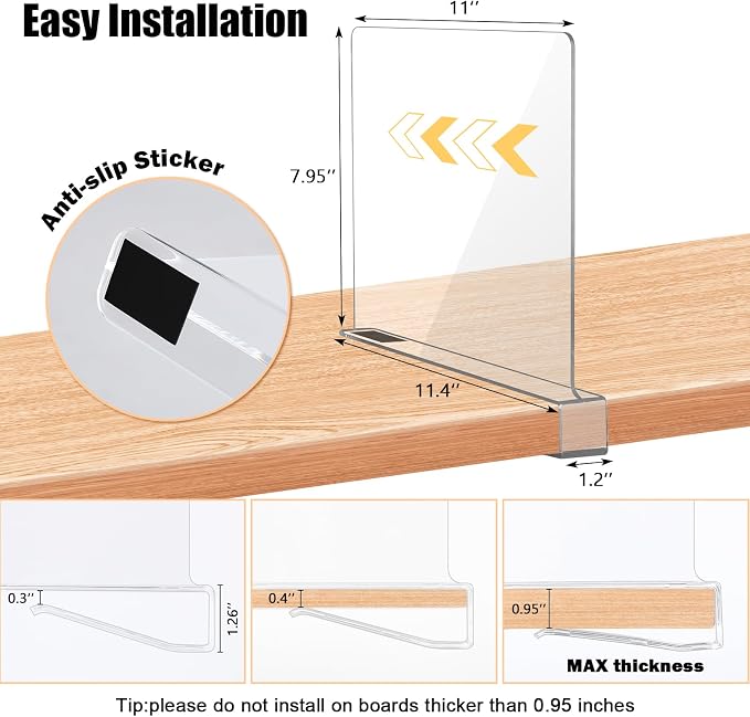 xydstay 6 Pack Clear Acrylic Shelf Dividers - Image 2
