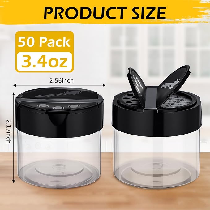 50 Pack 3.4 oz Plastic Spice Jars - Image 2
