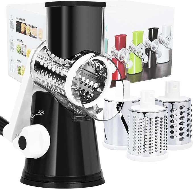 Rotary Cheese Grater with Handle, Kitchen Mandoline Vegetable Slicer with 3 by REDPANT