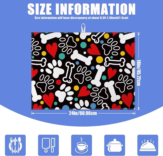 Dog Paw Bone Dish Drying Mat for Kitchen Counter Drying Pad Absorbent - Image 2