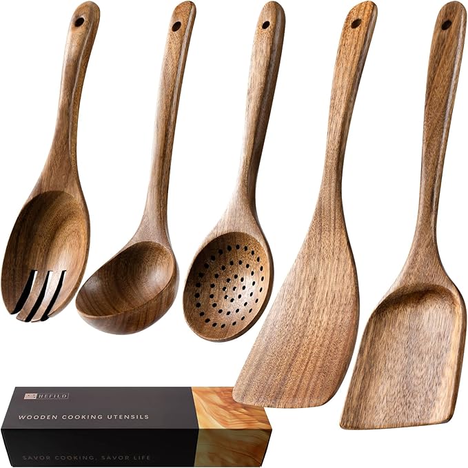 Wooden Spoons for Cooking, Nonstick Cooking Utensil Set by HEFILD