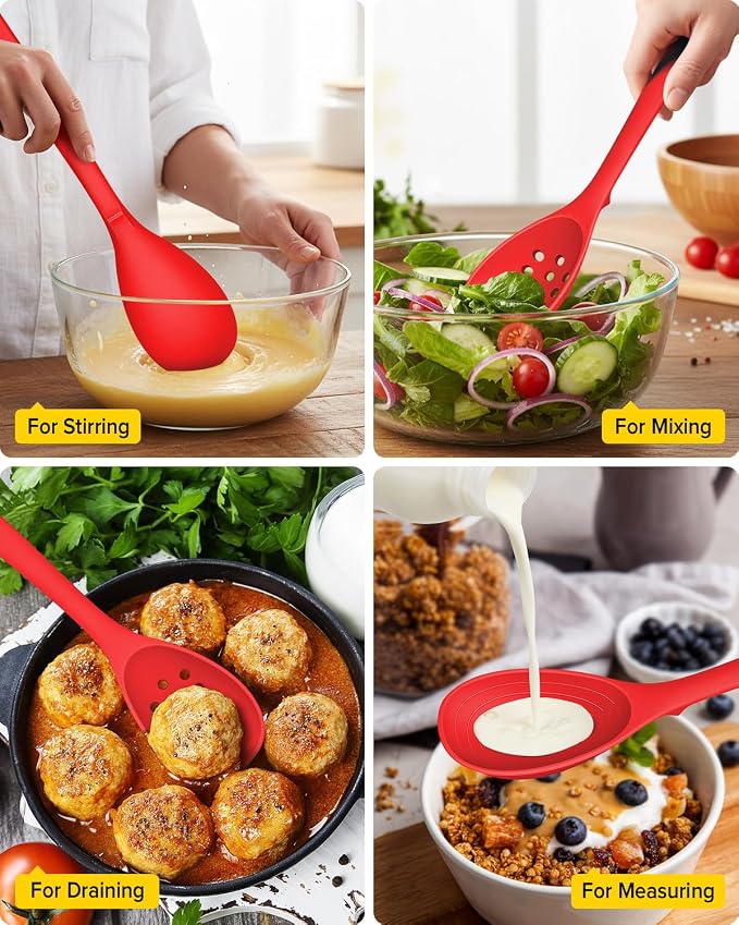 Pack of 2 Silicone Cooking Spoons, Non Stick Solid Kitchen Spoon - Image 5
