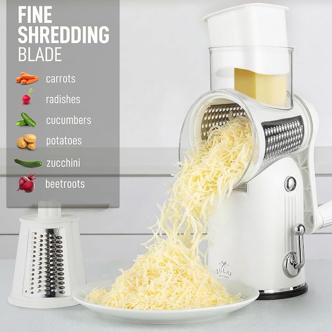 Zulay Kitchen Rotary Cheese Grater 5 Blade Cheese Shredder - Image 6