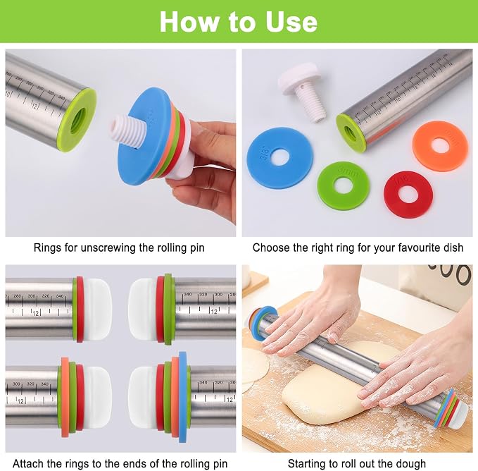 Adjustable Rolling Pin with Thickness Rings - Image 4