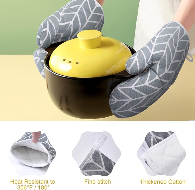 AUAUY Oven Mitts and Pot Holders 6PCS Set, 392°F Heat Resistant Cooking Gloves - Image 3