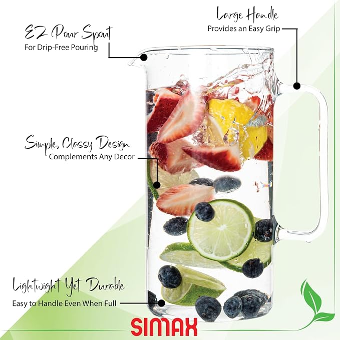Simax Glass Pitcher, 32 Ounce Borosilicate Glass, Hot and Cold Safe Iced Tea - Image 3