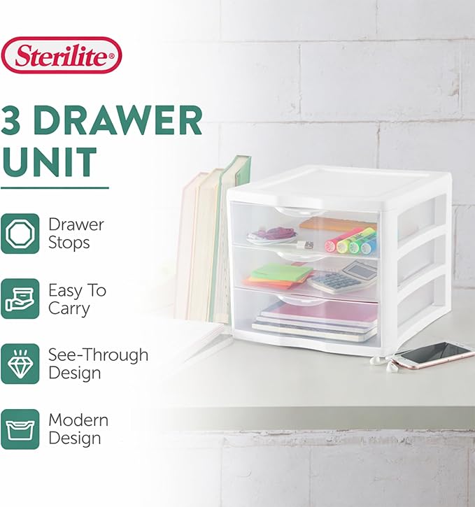 Sterilite 12-Pack Clearview 3-Drawer Cart, Small Plastic Storage Organizer - Image 4