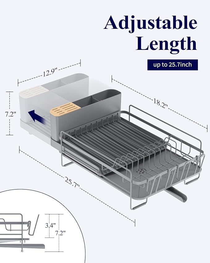 Kitsure Extendable Dish Drying Rack, Large Drying Dish Rack - Image 2