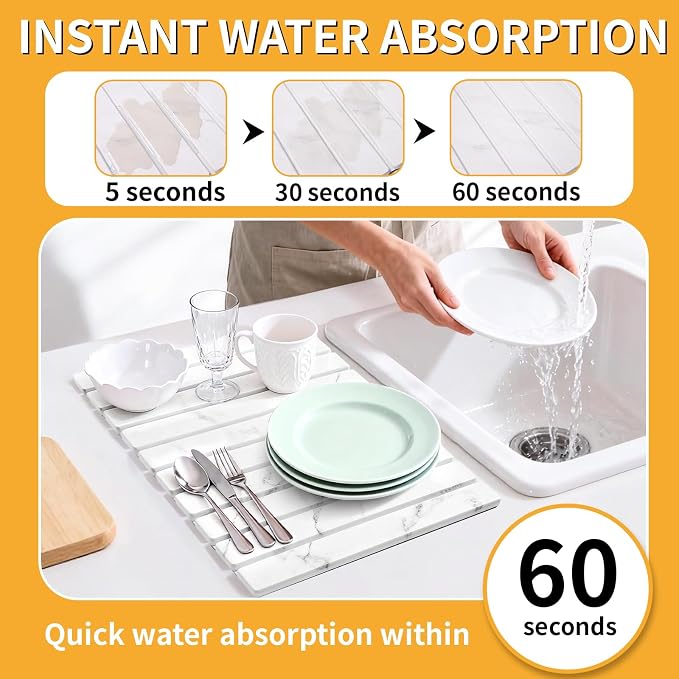 Stone Dish Drying Mat for Kitchen Counter, Any Countertop - Image 2