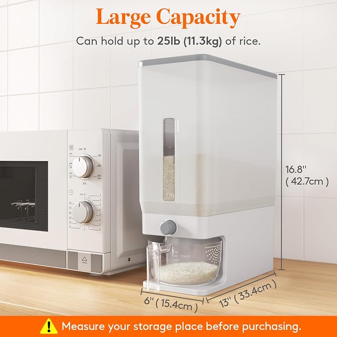 Lifewit Rice Dispenser 25 Lbs, Rice Storage Container Sealed Moisture Proof - Image 3