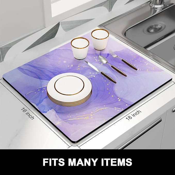 Rnivvi Dish Drying Mat for Kitchen Counter, 16 x 18" Cute Marble Theme - Image 3