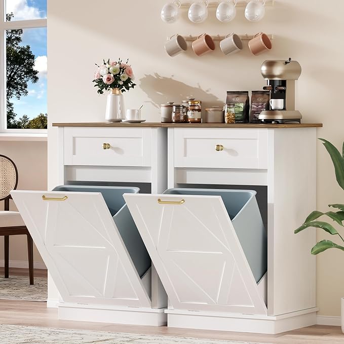 YESHOMY 10 Gallon Tilt-Out Trash Cabinet, Wooden Hidden Garbage Can Holder by SearchallYESHOMY