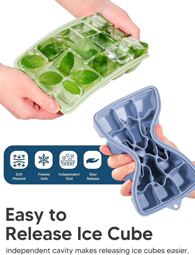 Silicone Ice Cube Trays with Lid, 2 Pack 30 Cubes, Easy Release Silicone Cube - Image 3