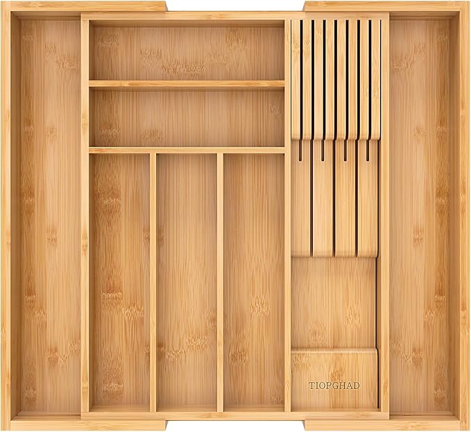 TIOPGHAD Bamboo-Silverware-Drawer-Organizer-Kitchen, Expandable Utensil Holder by TIOPGHAD